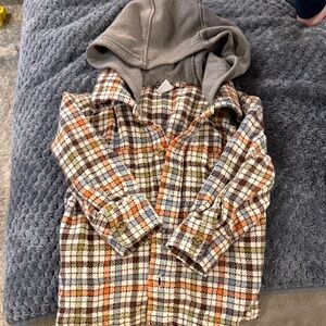 Old Navy Multicolor Plaid Button Down Shirt with Hood
